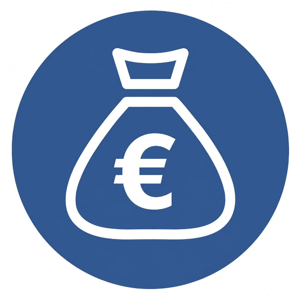 Blau weißes Icon von einem Geldsack mit Eurozeichen