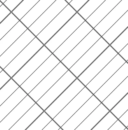 Eine weiße Oberfläche zeigt ein diagonales schwarzes Gittermuster, das dem Muster der Klickfliesen ähnelt.