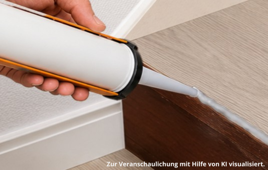 Person beim Auftragen von Klebstoff auf eine Holztreppe als Vorbereitung.