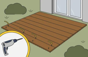 Terrassendielen werden auf Unterkonstruktion verschraubt.