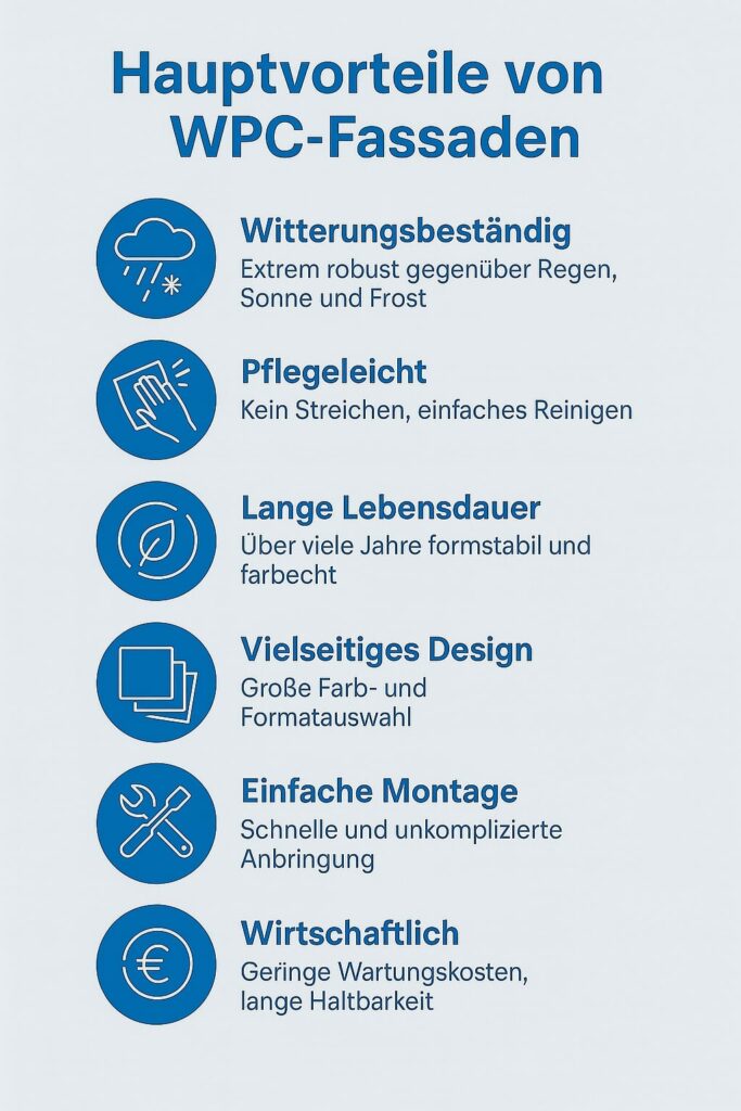 Infografik mit den Vorteilen einer WPC Fassade