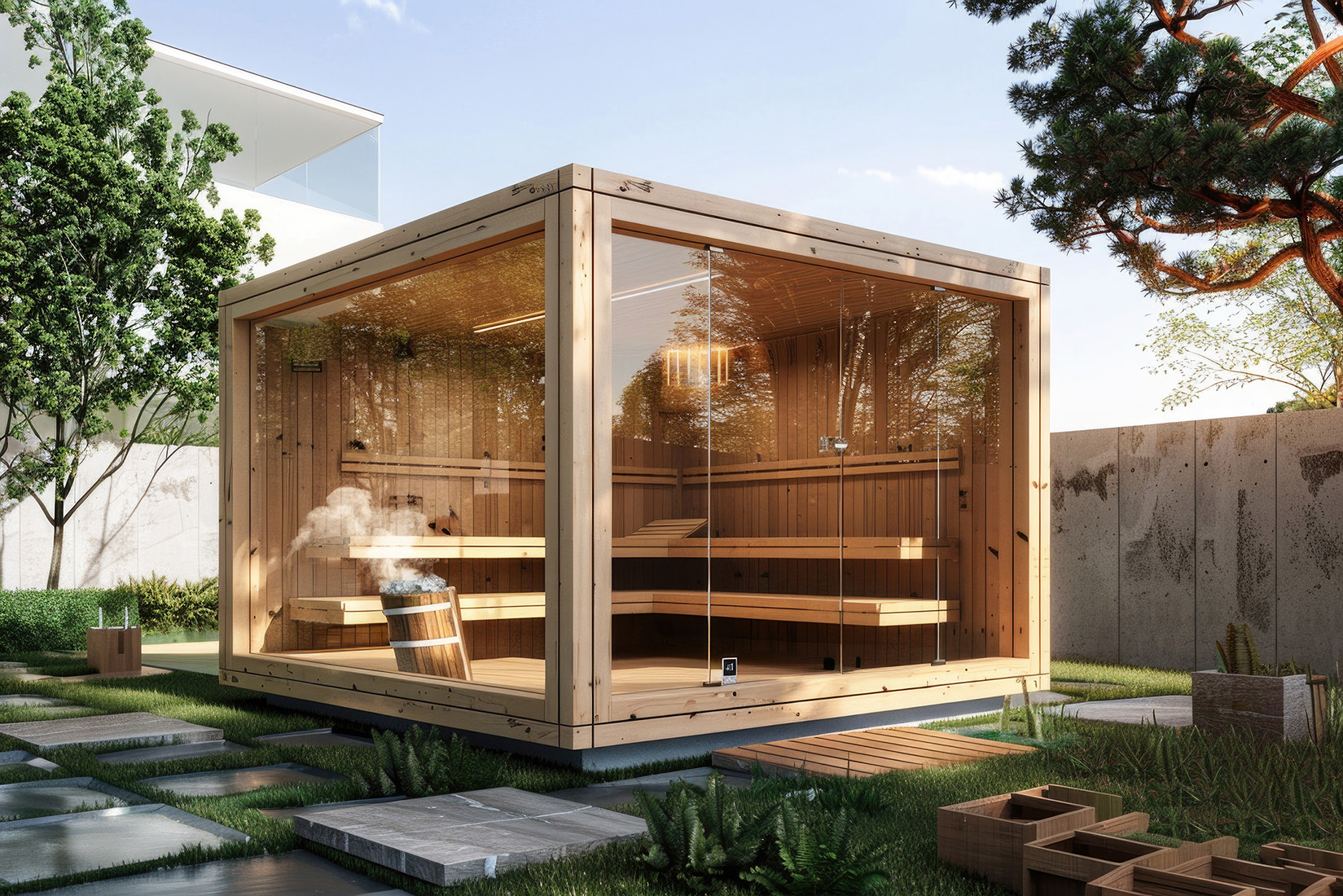 Saunahaus aus Holz im Garten