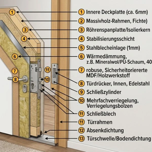 Grafik wo gezeigt und beschriftet wird wie eine Tür aufgebaut ist