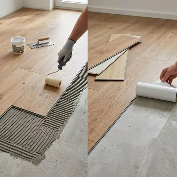 Zwei verschiedene Vinylboden Klebevarianten auf einen Blick