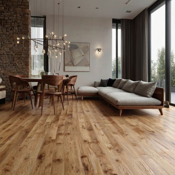 Brauner Vinylboden im großen modernen Wohnzimmer