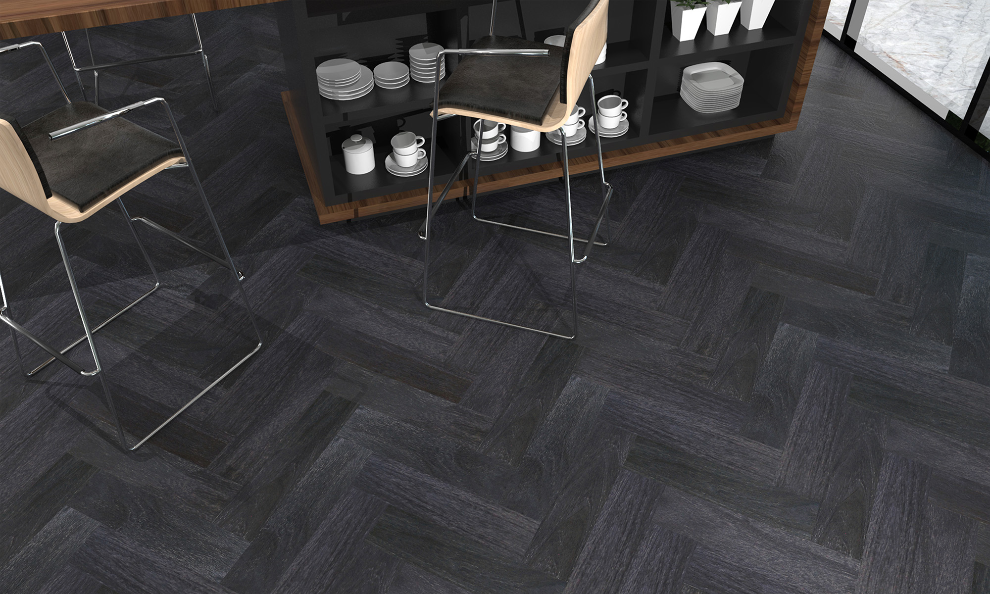 Schwarzer Vinylboden von oben