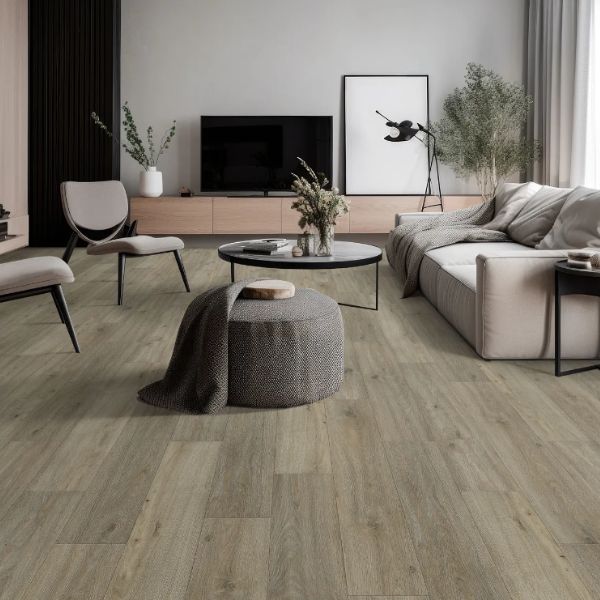 Mittel dunkler Vinylboden im Wohnzimmer