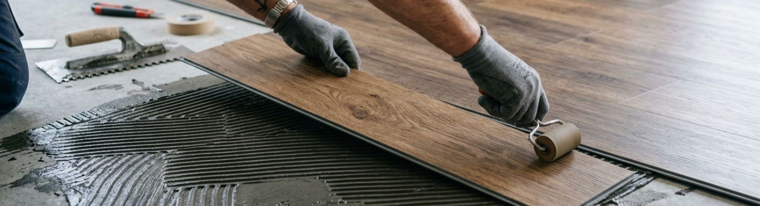 Klebe Vinyl wird mit dem passenden Werkzeug verklebt