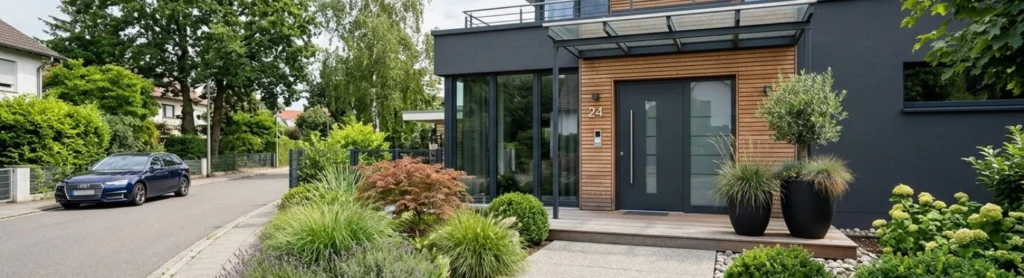 Schwarze Haustür bei einem modernen Haus