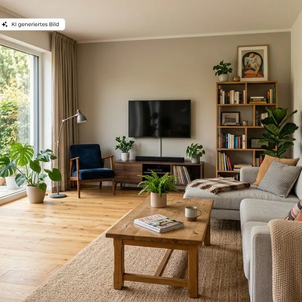 Wohnzimmer mit modernen Bodenbelag und Fußbodenheizungsanzeige