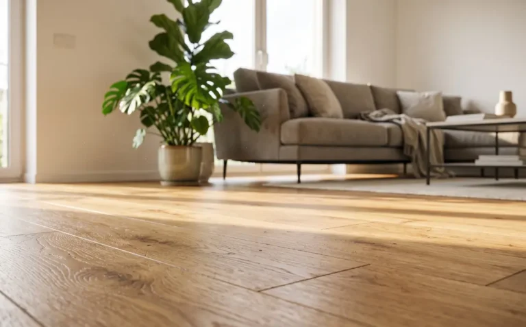 Heller Laminatboden in einem modernen Wohnzimmer