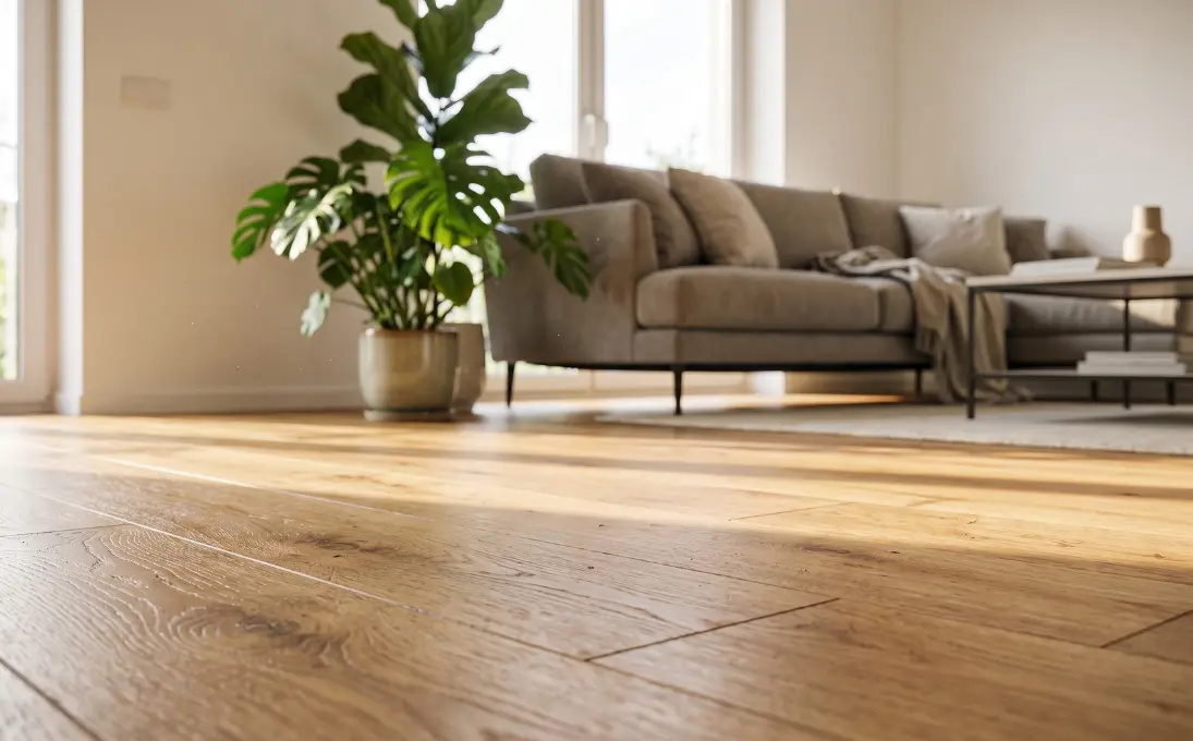 Heller Laminatboden in einem modernen Wohnzimmer